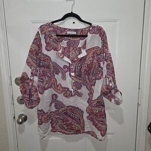 Liz Claiborne Paisley Blouse - Pink and Cream